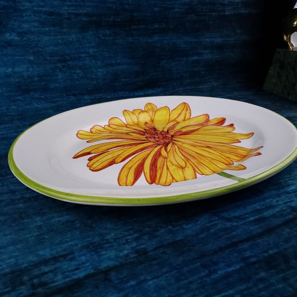 Flower Power Mariposa By Jilly Walsh Orange Zinnia Oval Serving Platter - Picture 7 of 9
